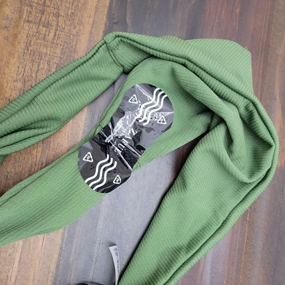 Zaful Bikini Swimsuit Strappy Lace Up Top Ribbed Olive Green Size L (8) - NWT - Picture 9 of 10